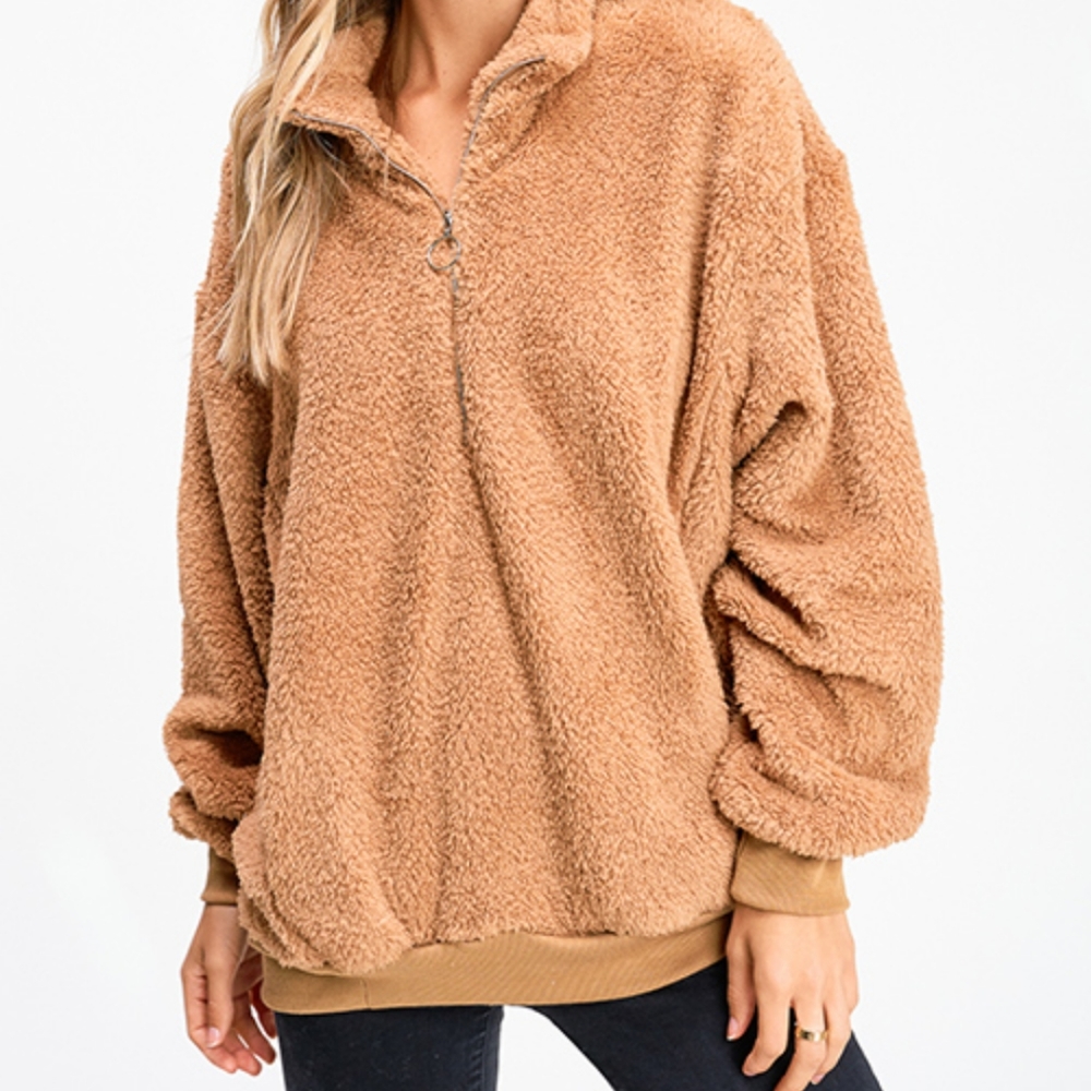 A.N.A Fuzzy Camel Half Zip Pullover